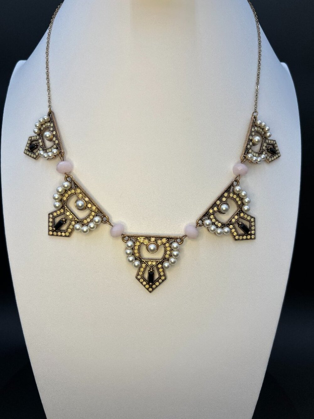Plunder Rosalie Statement Necklace Art Deco Style Pink Black Pearl